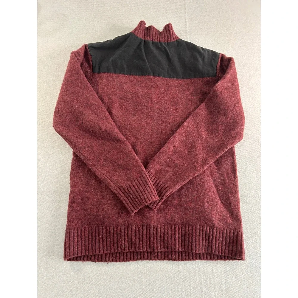 Carhartt‎ Quarter Zip Sweater Mens Medium Burgundy Wool Blend Canvas Overlays